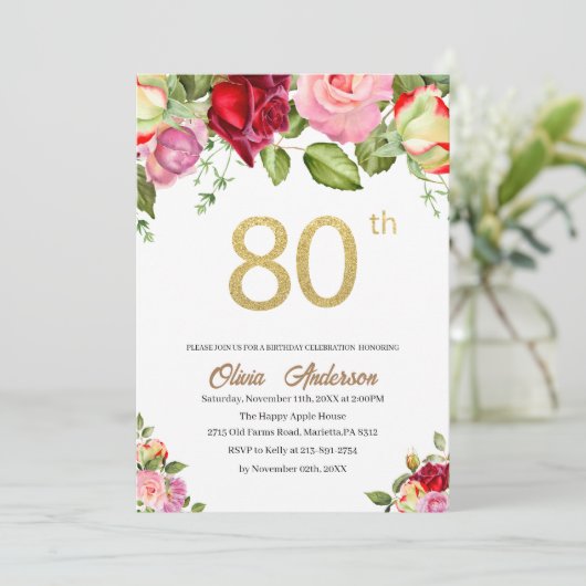 Elegant 80e verjaardag Waterverf Glit Kaart (Staand voorkant)