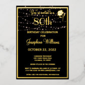 Elegant 80e verjaardag zwart goud folie uitnodiging (Voorkant)