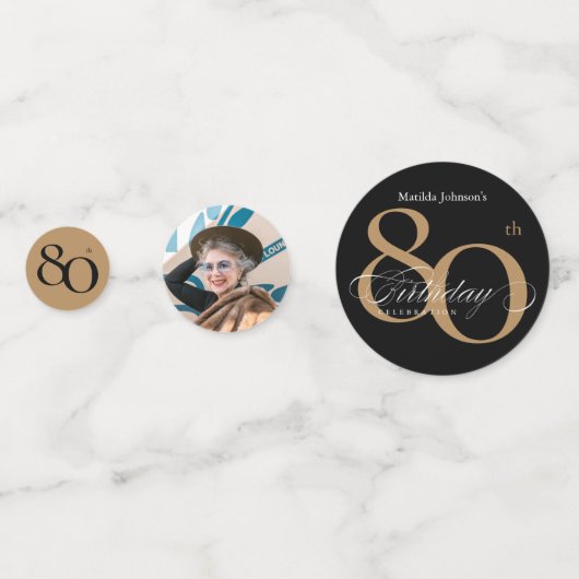 Elegant 80e verjaardag zwarte goudkalligrafie confetti (Voorkanten)