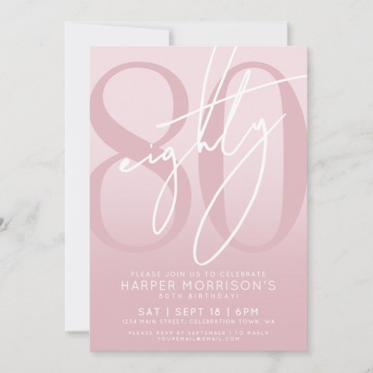Elegant 80ste Roze Verjaardagsfeest Kaart (Voorkant)
