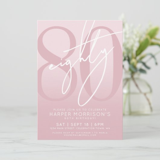 Elegant 80ste Roze Verjaardagsfeest Kaart (Staand voorkant)