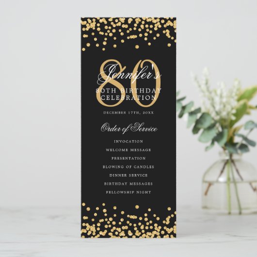 Elegant 80ste verjaardag programma Gold Black Conf (Staand voorkant)
