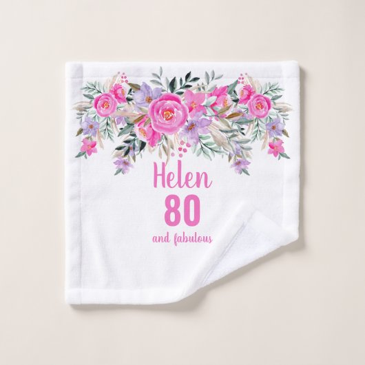 Elegant 80ste verjaardag roze florale deken washandje (Wasdoekje)