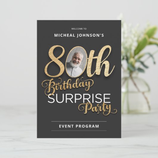 Elegant 80ste verjaardag verrassingsfeest programm kaart (Staand voorkant)