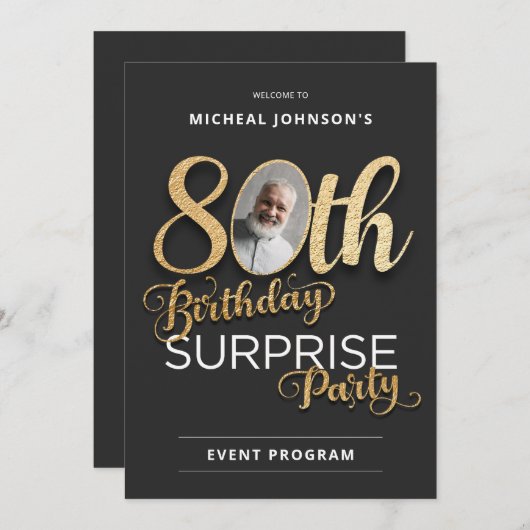 Elegant 80ste verjaardag verrassingsfeest programm kaart (Voorkant / Achterkant)