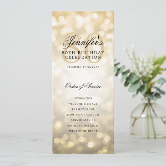 Elegant 80ste verjaardagsfeest programma Gouden Bo (Staand voorkant)