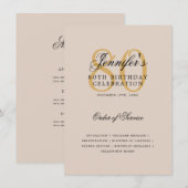 Elegant 80ste verjaardagsprogramma Gouden Menu Cha Kaart (Voorkant / Achterkant)