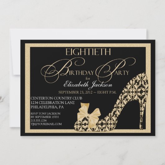 Elegant 80th Birthday Damask Shoe Invitation Kaart (Voorkant)