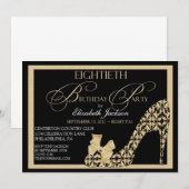 Elegant 80th Birthday Damask Shoe Invitation Kaart (Voorkant / Achterkant)