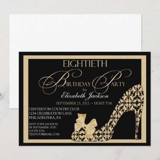 Elegant 80th Birthday Damask Shoe Invitation Kaart (Voorkant / Achterkant)