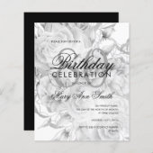Elegant 80th Birthday Floral Silver White Invite (Voorkant / Achterkant)