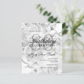 Elegant 80th Birthday Floral Silver White Invite (Staand voorkant)