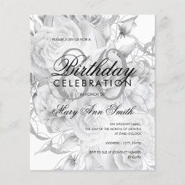 Elegant 80th Birthday Floral Silver White Invite