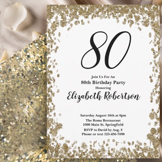 Elegant 80th Birthday Invitation For Her in Gold Kaart