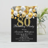 Elegant 80th Birthday Invitation Gold Balloons Kaart (Staand voorkant)