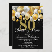 Elegant 80th Birthday Invitation Gold Balloons Kaart (Voorkant / Achterkant)