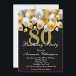 Elegant 80th Birthday Invitation Gold Balloons Kaart<br><div class="desc">Elegant Gold Balloons Birthday Uitnodiging</div>