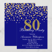 Elegant 80th Birthday Invitation Gold Confetti Kaart (Voorkant / Achterkant)