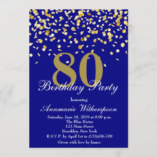Elegant 80th Birthday Invitation Gold Confetti Kaart