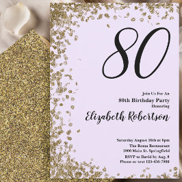 Elegant 80th Birthday Invitation Gold Sequins Kaart