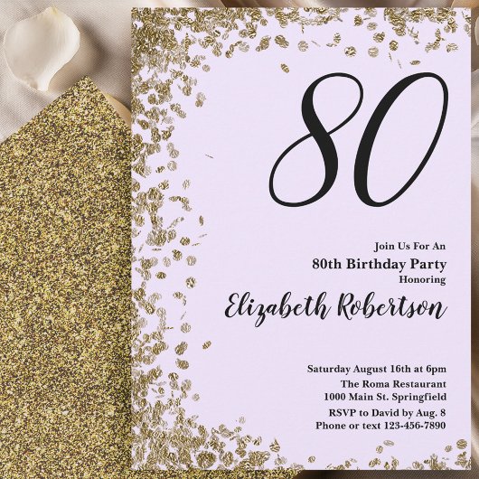 Elegant 80th Birthday Invitation Gold Sequins Kaart
