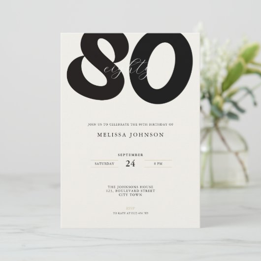 Elegant 80th Birthday Invitation - Minimal Style Kaart (Staand voorkant)