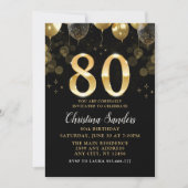 Elegant 80th Birthday Invitation with Gold Ballons Kaart (Voorkant)