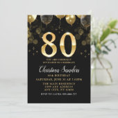 Elegant 80th Birthday Invitation with Gold Ballons Kaart (Staand voorkant)