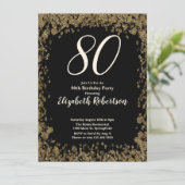 Elegant 80th Birthday Invitation With Gold Sequins Kaart (Staand voorkant)