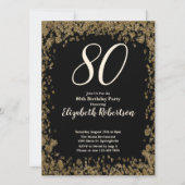 Elegant 80th Birthday Invitation With Gold Sequins Kaart (Voorkant)