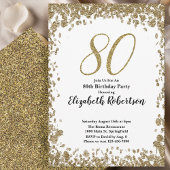Elegant 80th Birthday Invitation With Gold Sequins Kaart