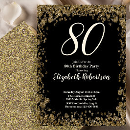 Elegant 80th Birthday Invitation With Gold Sequins Kaart