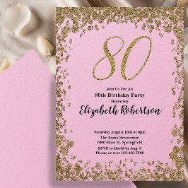 Elegant 80th Birthday Invitation With Gold Sequins Kaart
