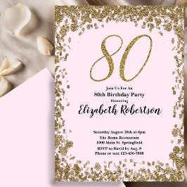 Elegant 80th Birthday Invitation With Gold Sequins Kaart