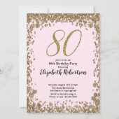 Elegant 80th Birthday Invitation With Gold Sequins Kaart (Voorkant)
