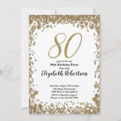 Elegant 80th Birthday Invitation With Gold Sequins Kaart (Voorkant)