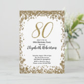 Elegant 80th Birthday Invitation With Gold Sequins Kaart (Staand voorkant)