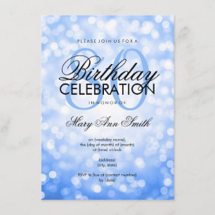 Elegant 80th Birthday Party Blue Glitter Lights Kaart