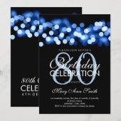 Elegant 80th Birthday Party Blue Hollywood Glam Kaart (Voorkant / Achterkant)