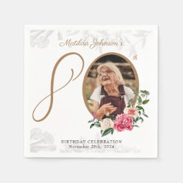 Elegant 80th Birthday Party Floral Botanical Photo Servet