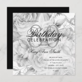 Elegant 80th Birthday Party Floral Silver White (Voorkant / Achterkant)
