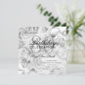 Elegant 80th Birthday Party Floral Silver White (Staand voorkant)