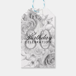 Elegant 80th Birthday Party Floral Silver White Cadeaulabel