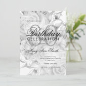 Elegant 80th Birthday Party Floral Silver White Kaart (Staand voorkant)