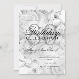 Elegant 80th Birthday Party Floral Silver White Kaart