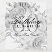 Elegant 80th Birthday Party Floral Silver White Wijn Etiket (Enkel label)