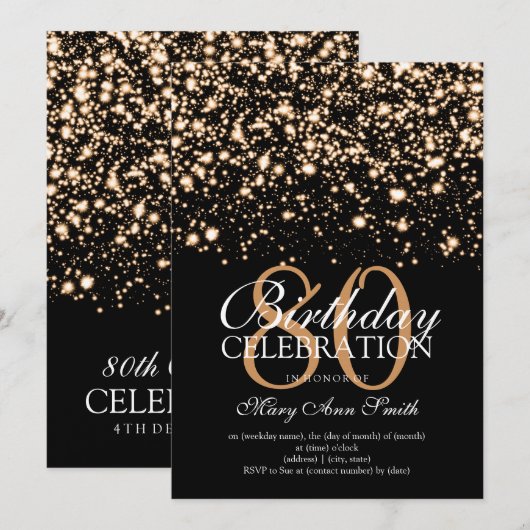 Elegant 80th Birthday Party Gold Midnight Glam Kaart (Voorkant / Achterkant)