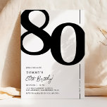 Elegant 80th Birthday Party Invitation Kaart<br><div class="desc">Klassieke zwarte en witte 80e verjaardagsfeestuitnodigingen met het nummer '80' in een grote gedurfde serif doopvont,  en een moderne sjabloon die gemakkelijk te personaliseren is.</div>