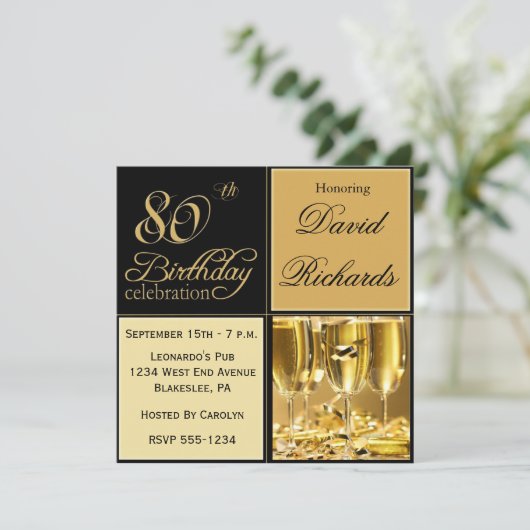 Elegant 80th Birthday Party Kaart (Staand voorkant)