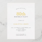 Elegant 80th Birthday Party Luxury Real Folie Uitnodiging Briefkaart (Voorkant)